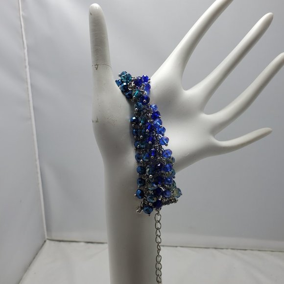 Ali Khan beaded bracelet with silver links. color indigo aqua sapphire beads - Picture 2 of 6